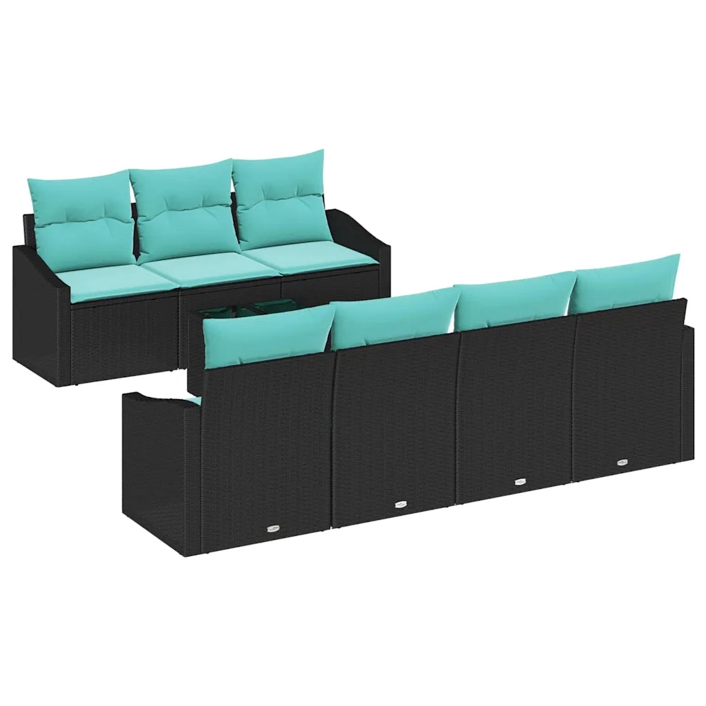 Set di divani con cuscino 8 pcs Nero e Turchese polyrattan 3346636