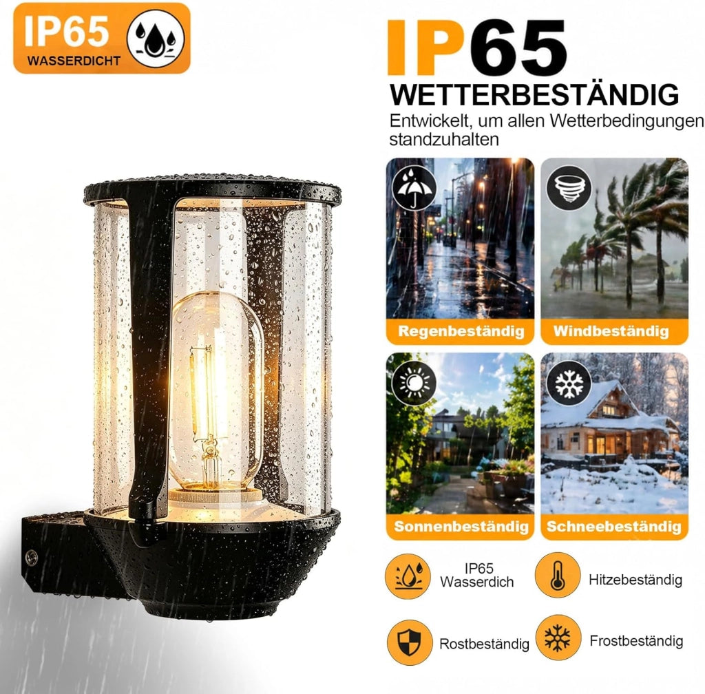 ZMH Lampada da Esterno Interno E27 Max 40W Nero per Terrazza Balcone/Parete Giardino Senza Lampadina