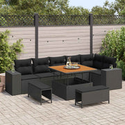 Set Divano da Giardino con cuscino 9 pcs Nero polyrattan