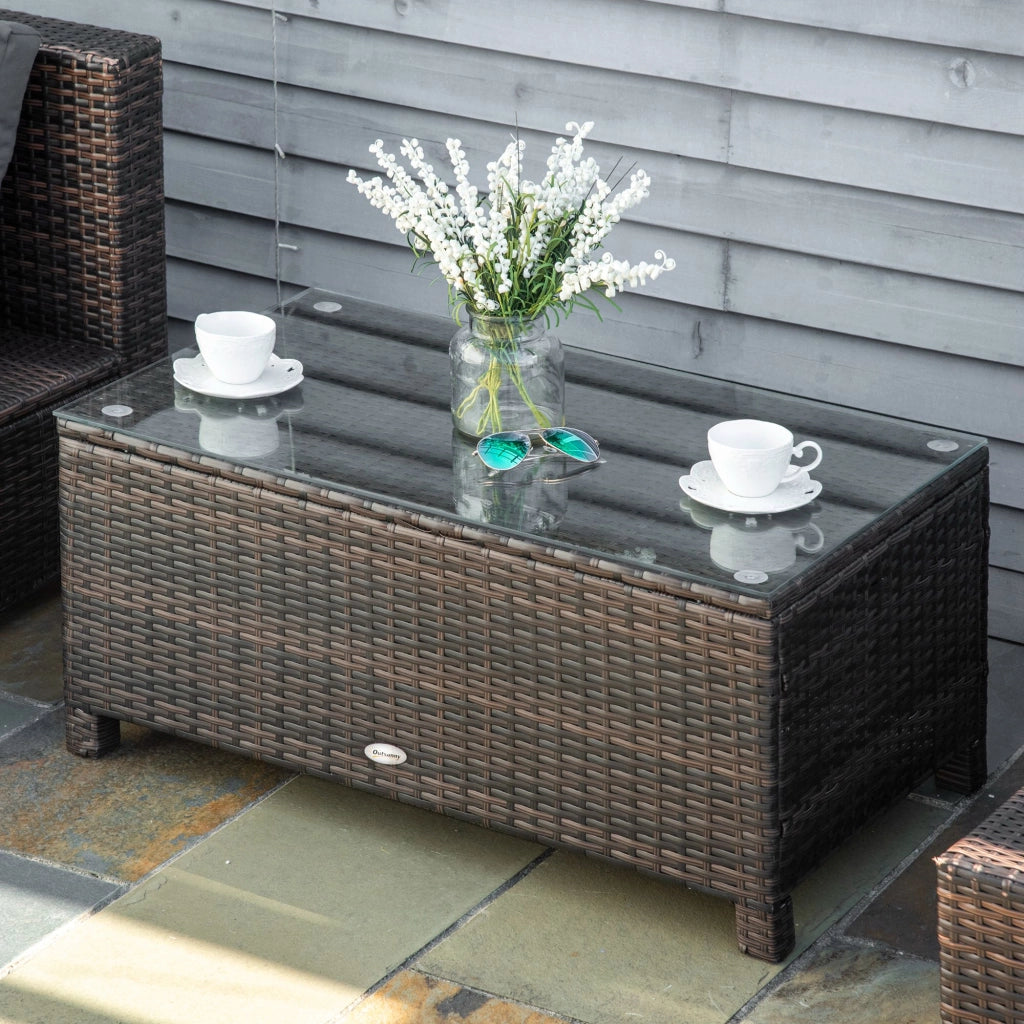 Tavolino da Giardino Esterno Rattan Sintetico ¨C Xylo ¨C Piano Vetro Temperato Marrone 85x50x39cm