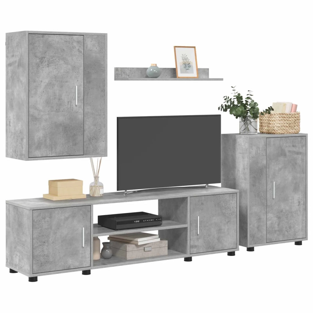 Set mobile TV 4 pz | Armadietto TV | Mobile Porta TV Grigio cemento Legno multistrato