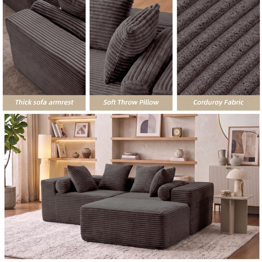 Divano modulare a L con chaise longue; 266 cm; in schiuma e molle; nero