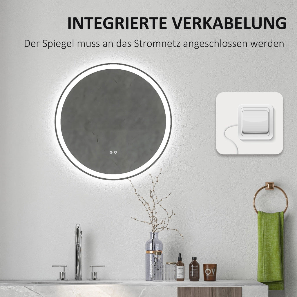 Specchio da Bagno Rotondo con LED e Touch ¨C Minimal ¨C Bianco 60x60 cm