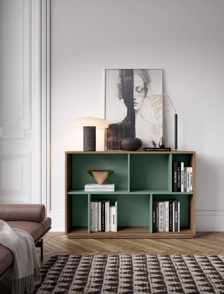 Libreria Herdasa effetto noce e verde 80x119x32