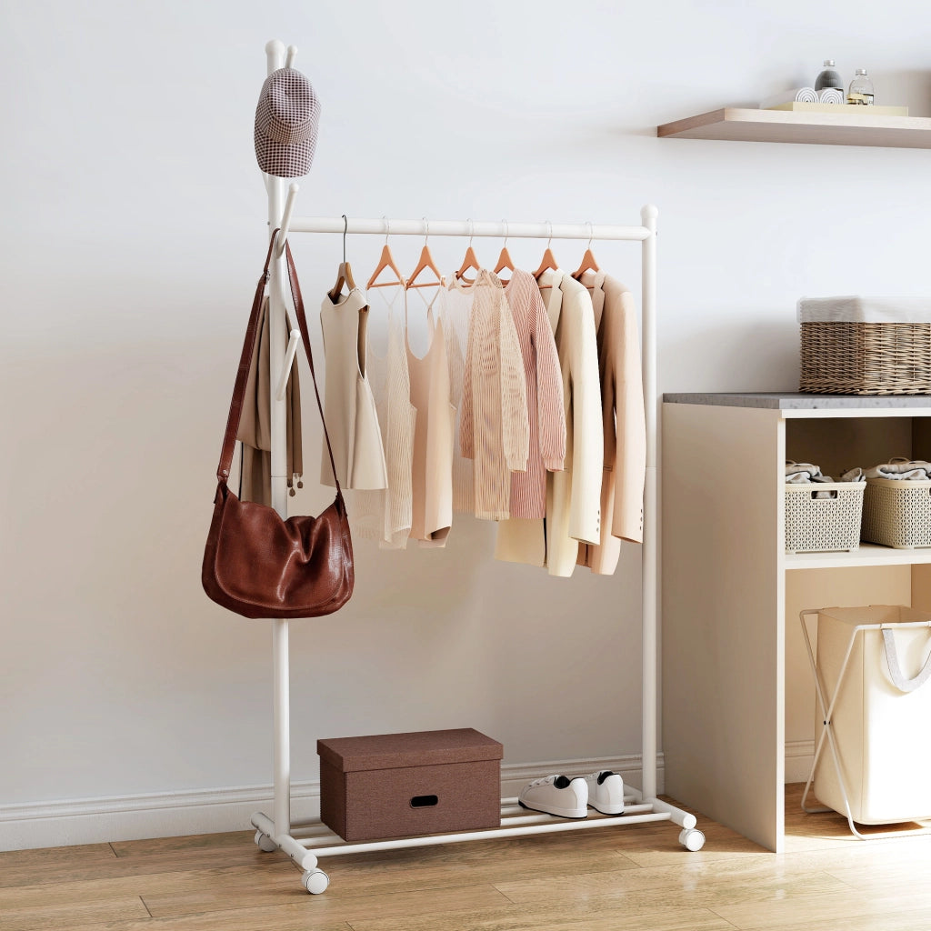 Appendiabiti con Ruote e Ripiano ¨C Minimal ¨C Bianco 86x43x171 cm