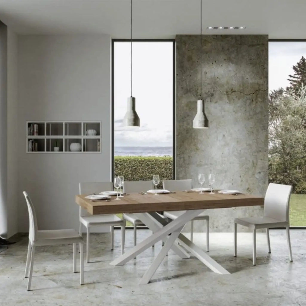 Tavolo allungabile 160/264x90 cm Volantis colore quercia natura gambe bianche