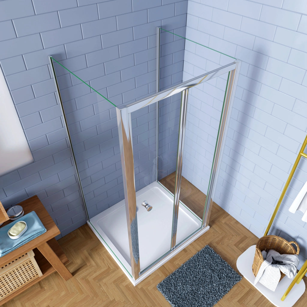 185cm Box Doccia a Tre Lati Porta a Soffietto 76cm con Doppia Parete Fissa 76x76cm in Vetro Temperato Trasparente 5 mm Profilo Cromo Lucido