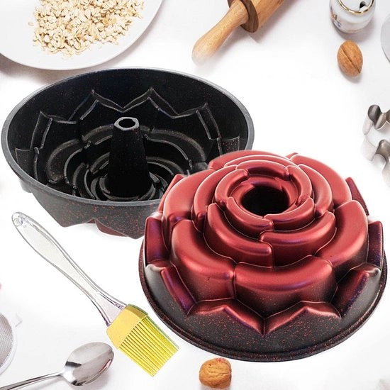 Forma per torta con superficie struttura curva 26 cm, forma a cono, rivestimento antiaderente, forma per torta in granito, forma a cono, forma per torta (rosa)