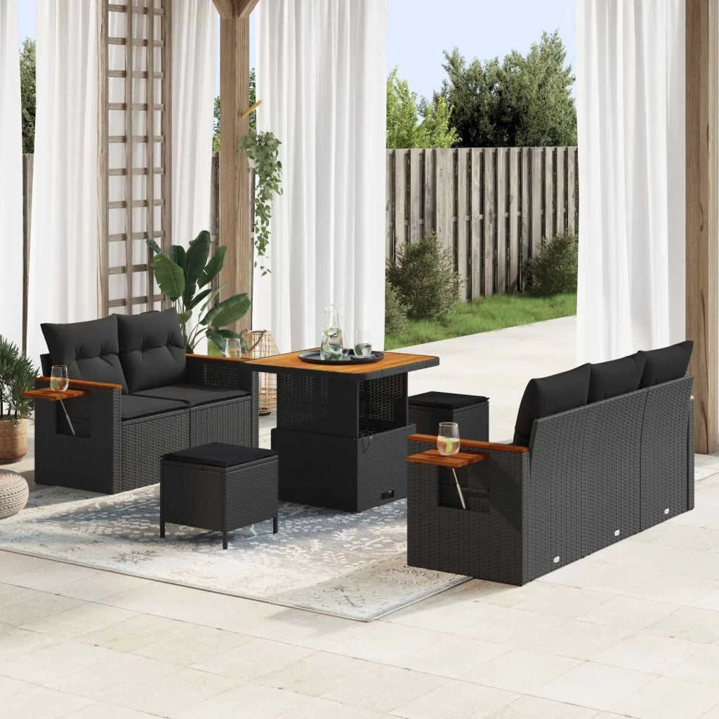 Set Divano da Giardino con cuscino 10 pcs Nero polyrattan