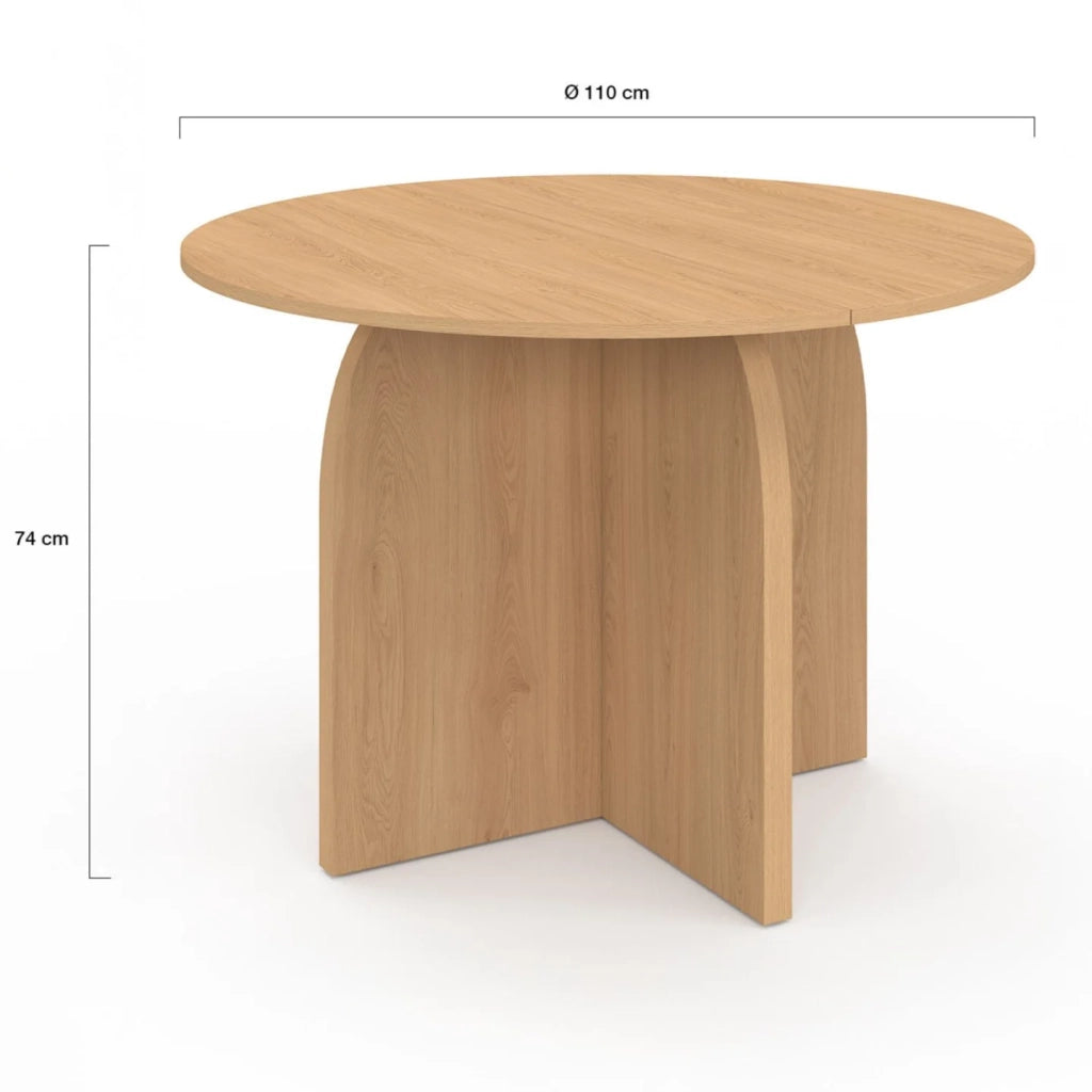 IDMarket - Tavolo da pranzo fisso japandi rotondo EDITH 6 persone effetto legno faggio 110 cm