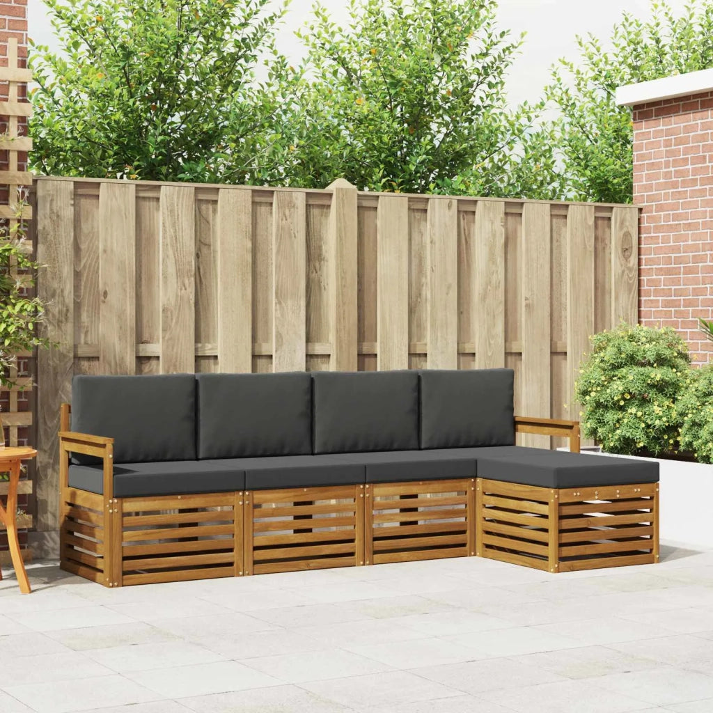 Set divani 5 pcs Naturale e Antracite Legno di Acacia Massello 3374637