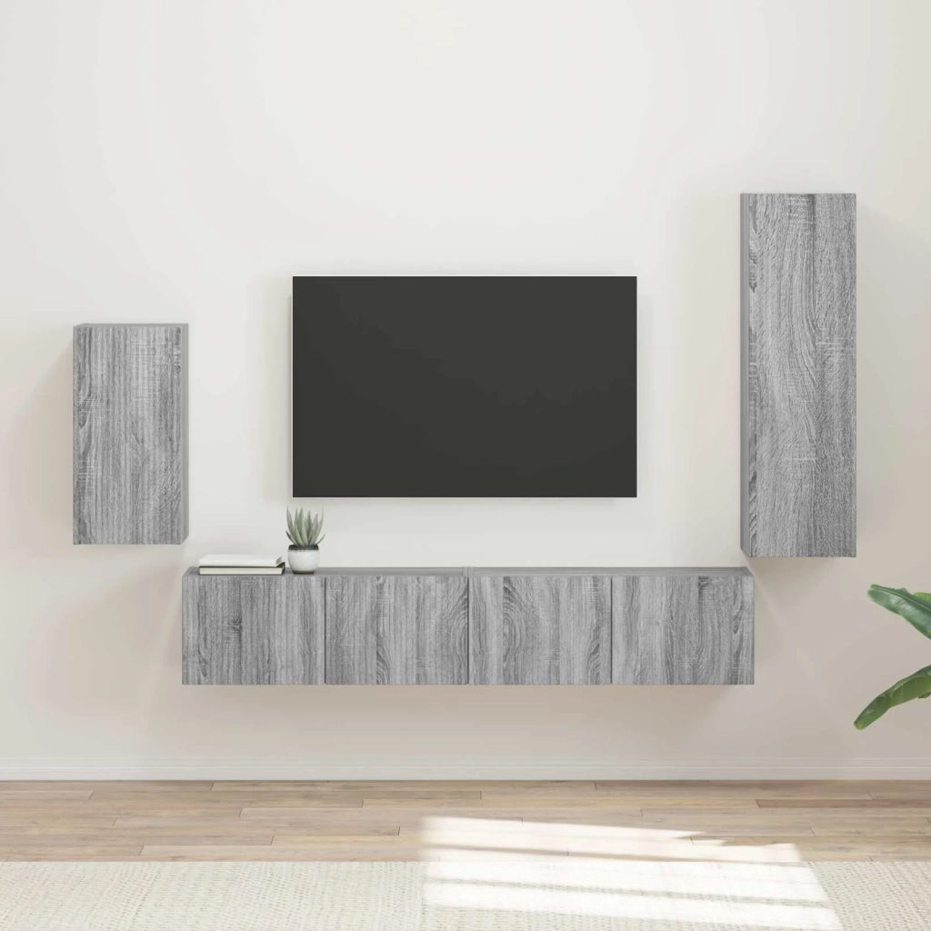 Set mobile TV 4 pz | Armadietto TV | Mobile Porta TV Grigio Sonoma Legno multistrato