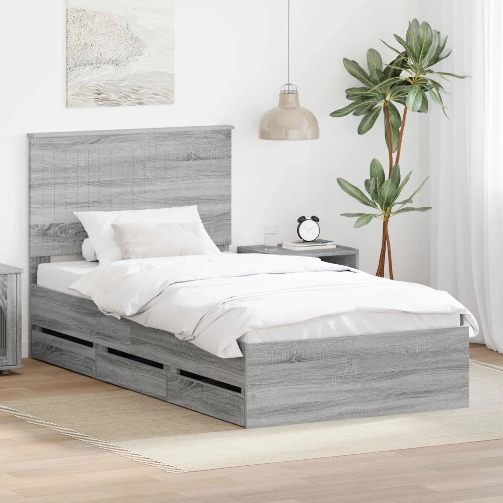 Letto singolo | Letto per adulti | Struttura del letto con cassetto Grigio Sonoma 100 x 200 cm