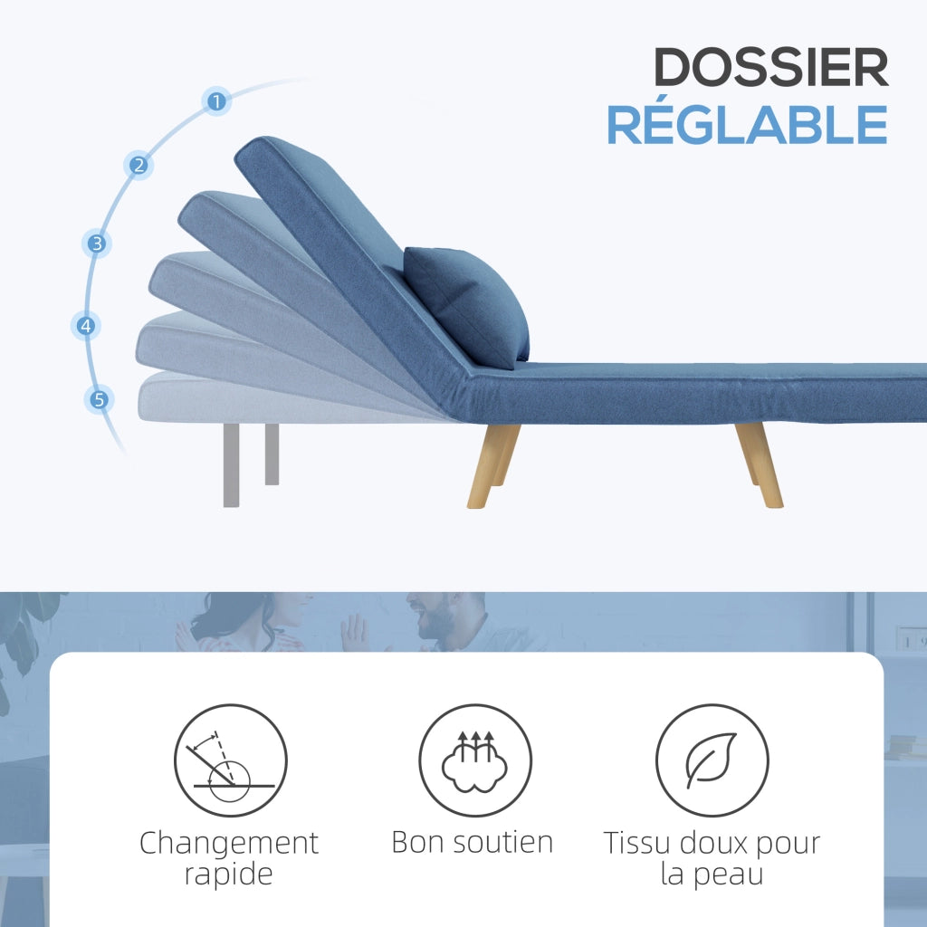 Letto imbottito convertibile 1 posto ¨C zephmum ¨C tessuto blu con cuscino