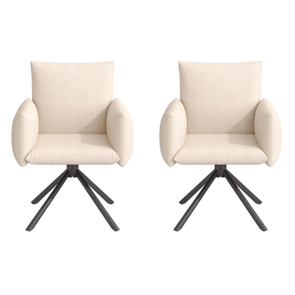 Set di 2 sedie girevoli 61.98x54.99x53.34 cm con braccioli e schienale ergonomico in velluto e metallo beige
