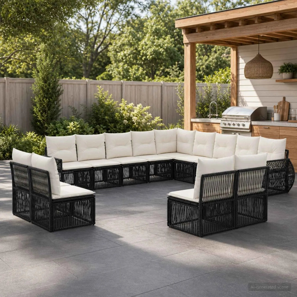 Set Divano da Giardino 13 pz Nero e Bianco Crema polyrattan 3435580