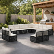 Set Divano da Giardino 13 pz Nero e Bianco Crema polyrattan 3435580