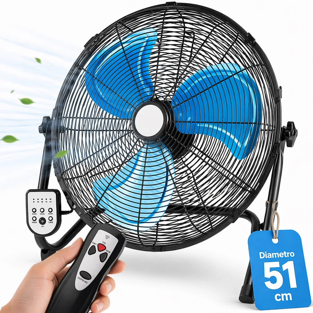 Ventilatore da Terra Pale 51 cm Telecomando Silenzioso Inclinazione Regolabile