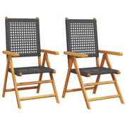Sedie da Giardino 2 pz | Sedie da Esterno Nere Legno Massello Acacia e Polyrattan