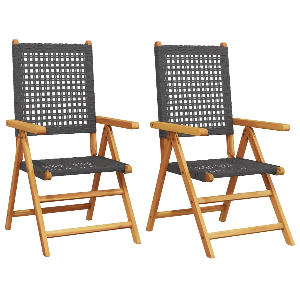 Sedie da Giardino 2 pz | Sedie da Esterno Nere Legno Massello Acacia e Polyrattan
