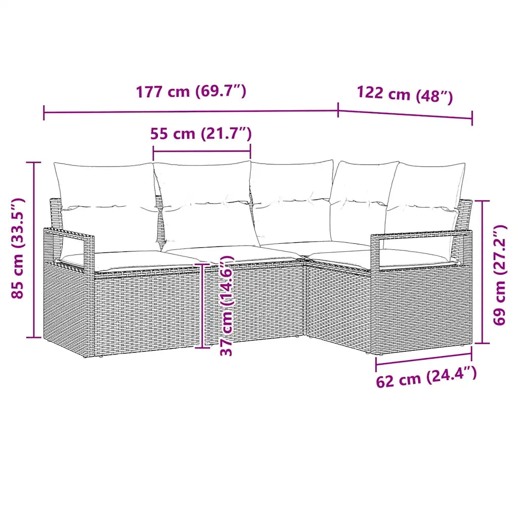 Set di divani 4 pcs Nero polyrattan 3346366