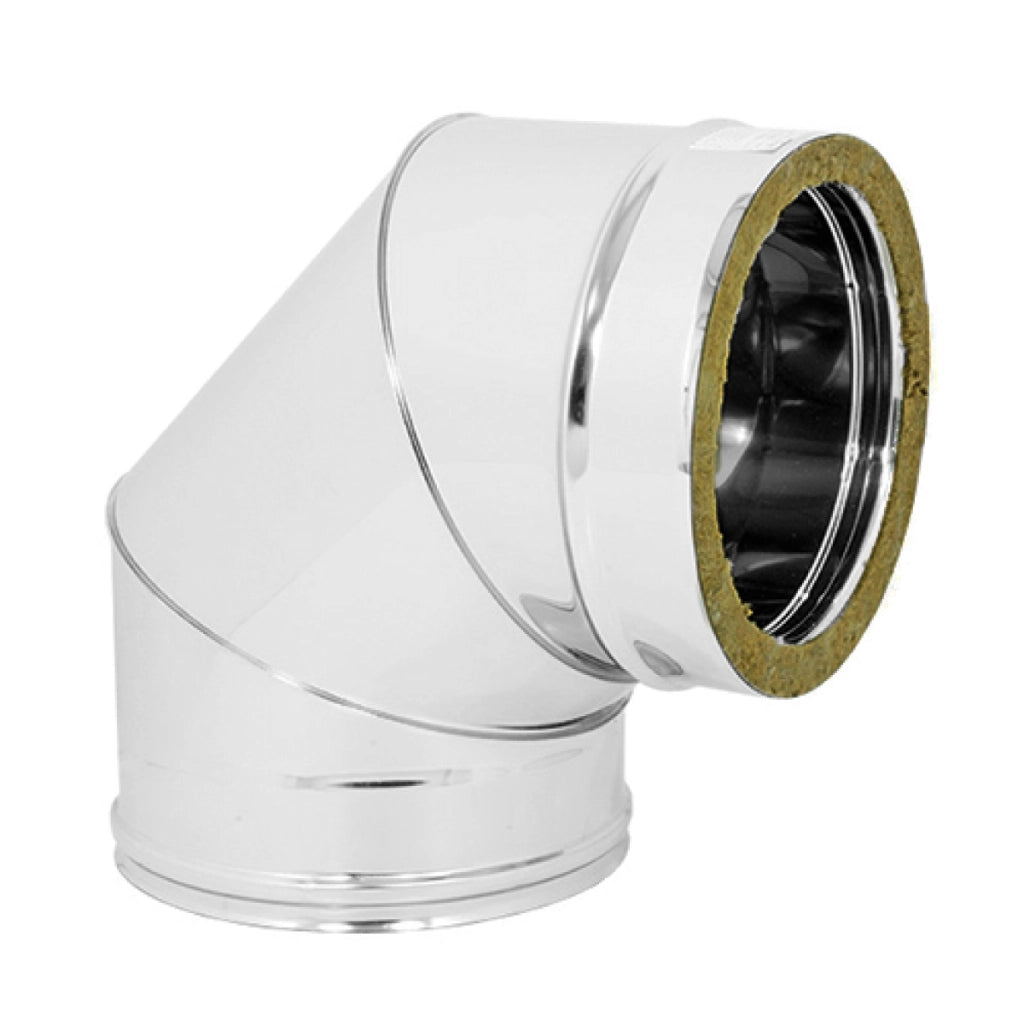 CURVA 90  ° DOPPIA PARETE ACCIAIO INOX AISI 316 PARTE INTERNA AISI 304 PARTE ESTERNA -  EE ¸250 INTERNO -  EE ¸300 ESTERNO - SP. 05 MM  - EUF