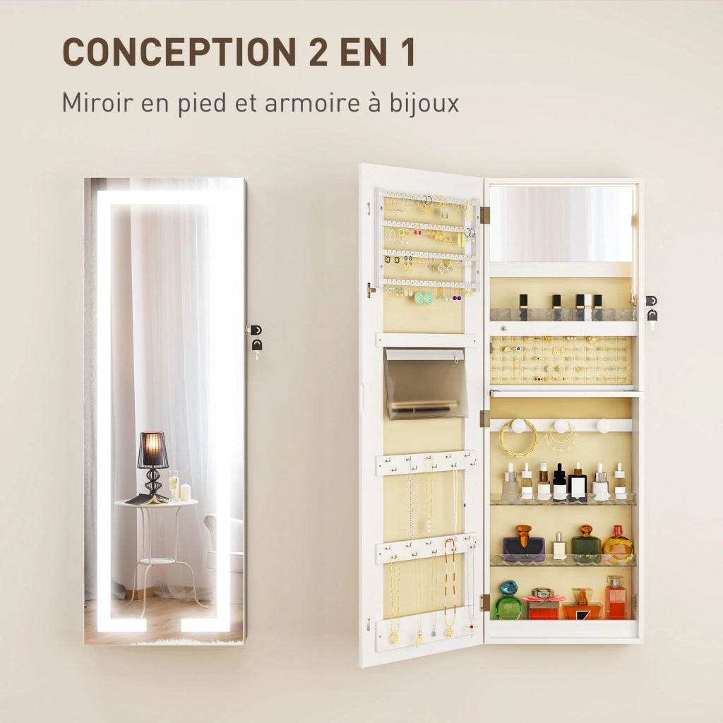 Armadio per gioielli con LED e specchio ¨C Minimal ¨C 37x10.5x108 cm, bianco