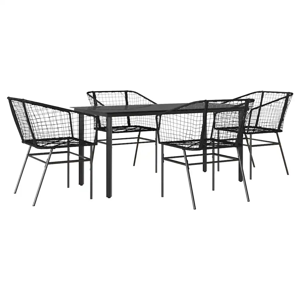 Set Mobili da Pranzo per Giardino 5 pz Nero Polyrattan Vetro 3334586