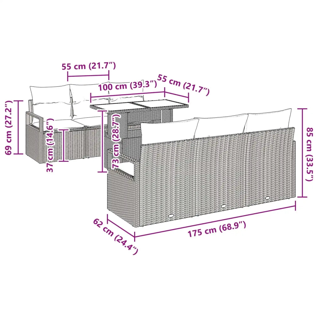 Set Divano da Giardino con cuscino 7 pcs Grigio polyrattan 3348751