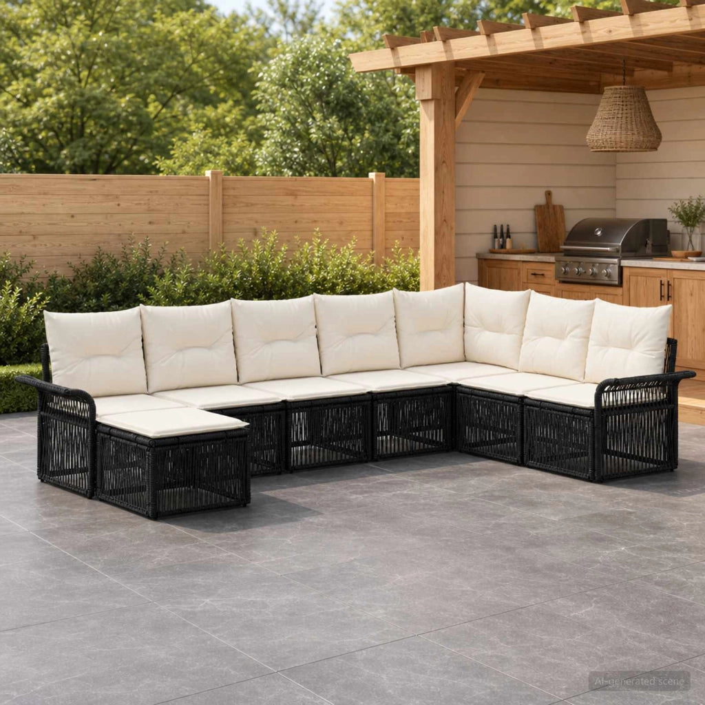 Set Divano da Giardino 8 pz Nero polyrattan 3434920