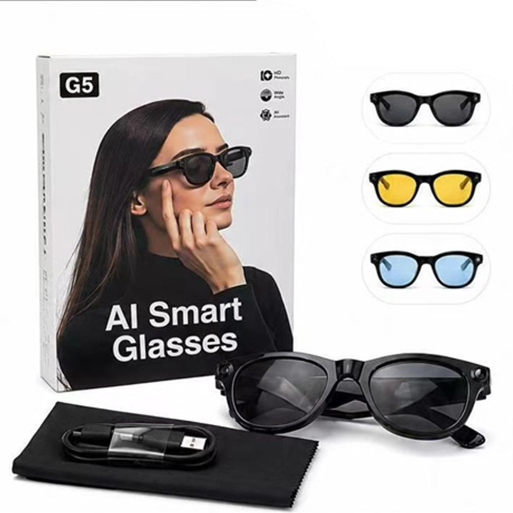 Trade Shop - Occhiali Ai Smart Glasses G5 Intelligenti Fotocamera Hd Bluetooth 3 Lenti Intercambiabili -