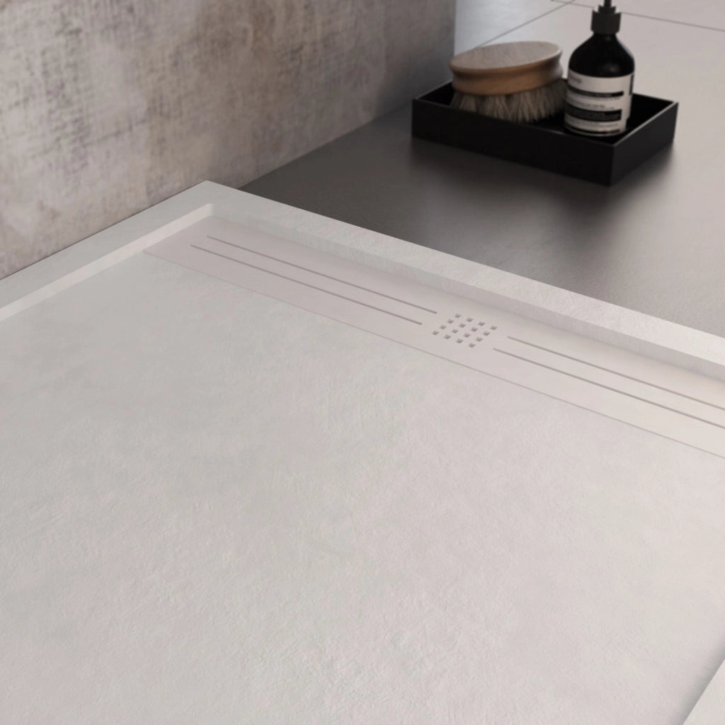 Piatto doccia in marmo resina bianco pietra cemento grid, misura 80x150