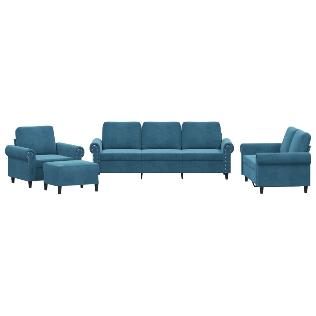 Set di Divani 4 pz con Cuscini Blu in Velluto 3202189