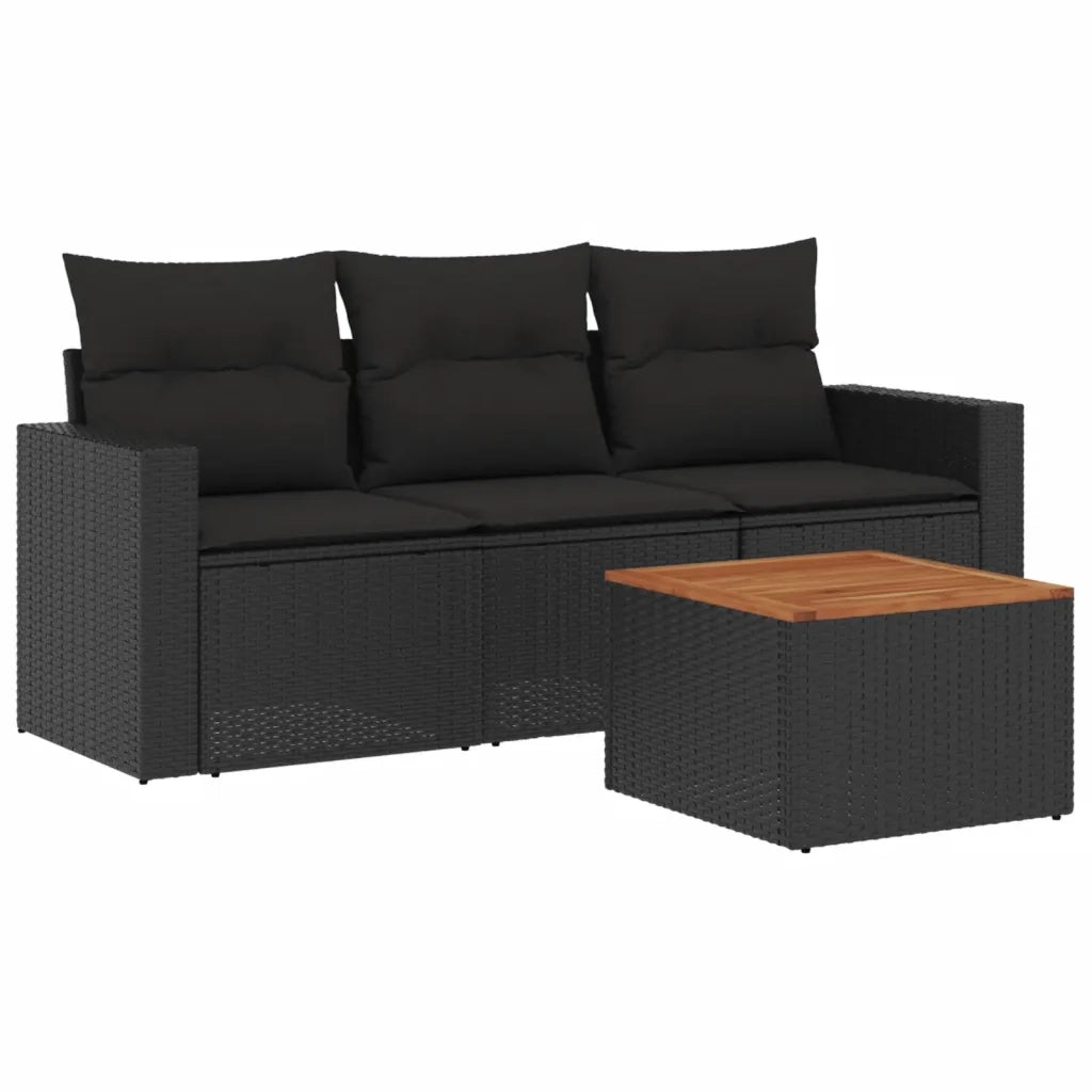 Set Divani da Giardino 4 pz con Cuscini Nero in Polyrattan 3223990