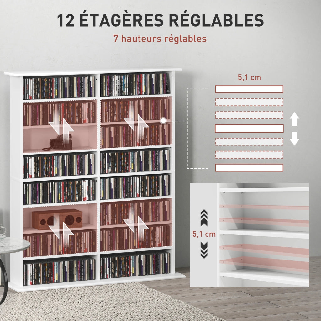 Libreria per CD e DVD con scomparti e ripiani regolabili ¨C Minimal ¨C bianco 16x12