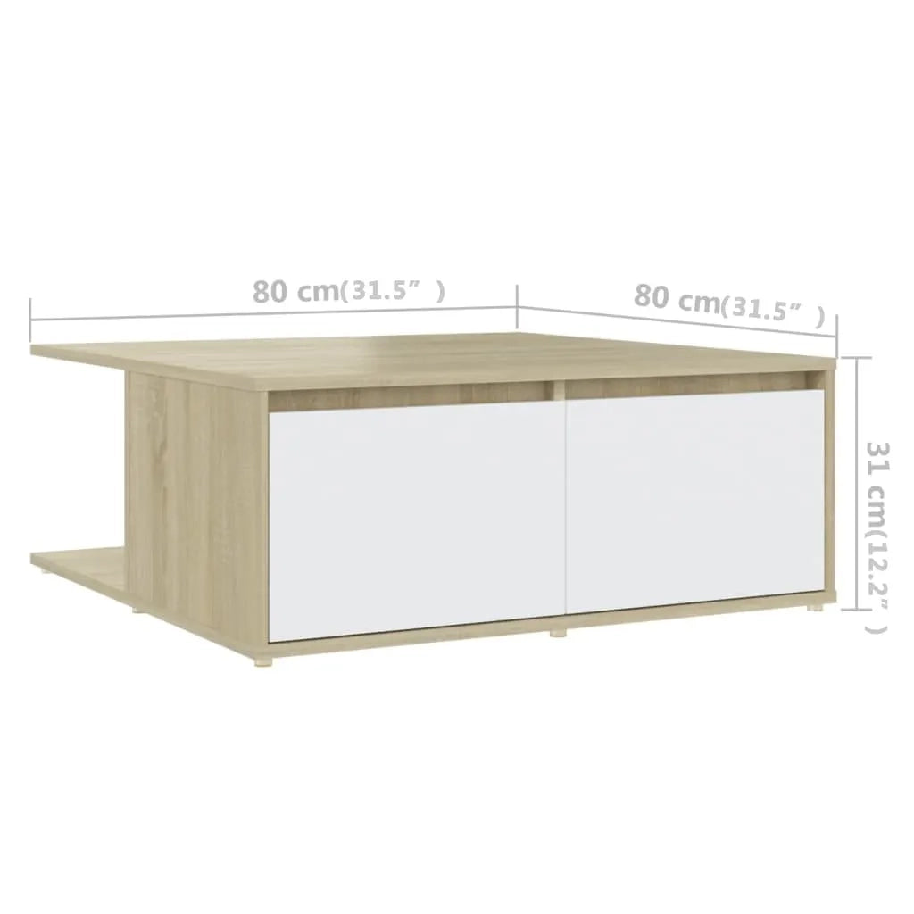 Tavolino Salotto-Tavolino da soggiorno-Tavolo Bianco e Rovere Sonoma 80x80x31cm Multistrato