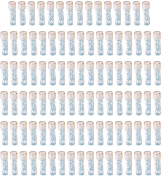 Bucature Centrifuga 2 ml - 100 Stuks - Transparente - PP - Bocchetta a Vite con Estremità Ribata - Progetto Stante - Tubi di Laboratorio