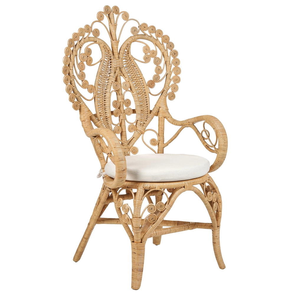 Sedia peacock poltrona in rattan beige cuscino cotone per sedile giardino esterno interno boho