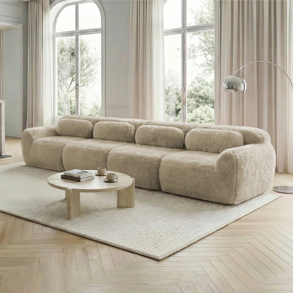 Sofa a 4 posti in tessuto premium - Zephmum - Colore khaki chiaro, antiscivolo, imbottitura ergonomica