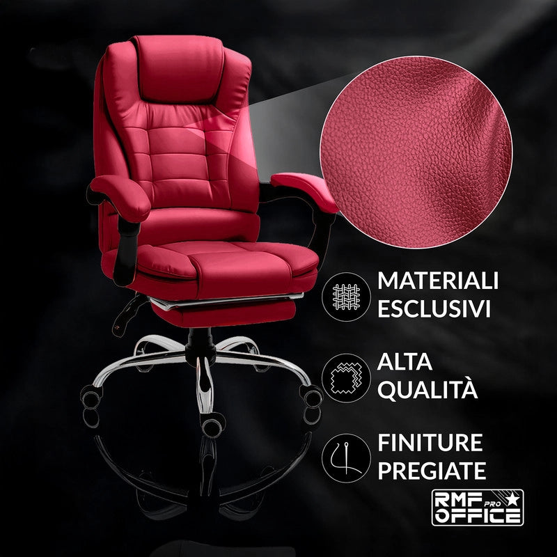 SEDIA DA UFFICIO ERGONOMICA RECLINABILE REGOLABILE IN ALTEZZA CON POGGIA PIEDI ROSSA