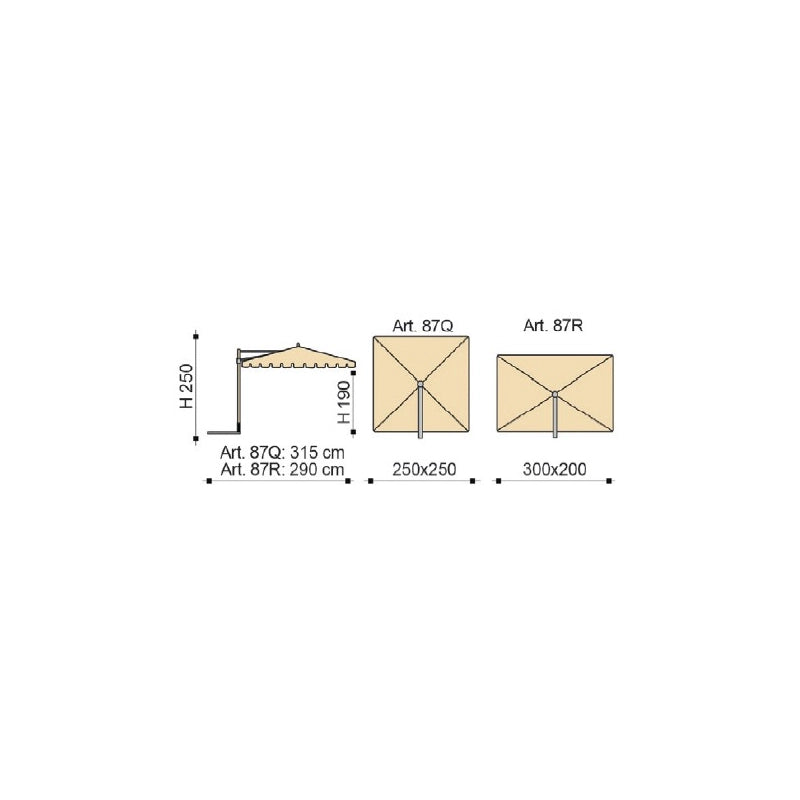 Ombrellone palo laterale Allegro Made in Italy - 250 x 250 cm - Talpa
