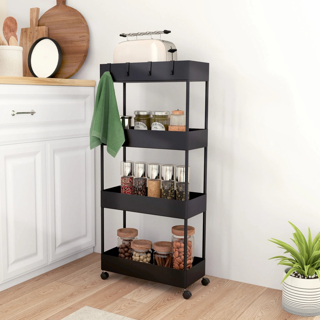 Carrello da cucina 4 livelli ¨C zephmum ¨C 40x19x90 cm nero