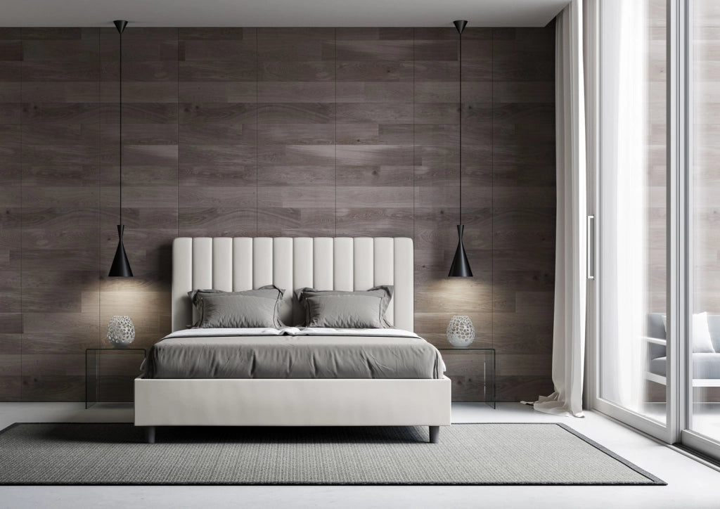 BS COM Letto matrimoniale senza rete imbottito 160x200 similpelle bianco