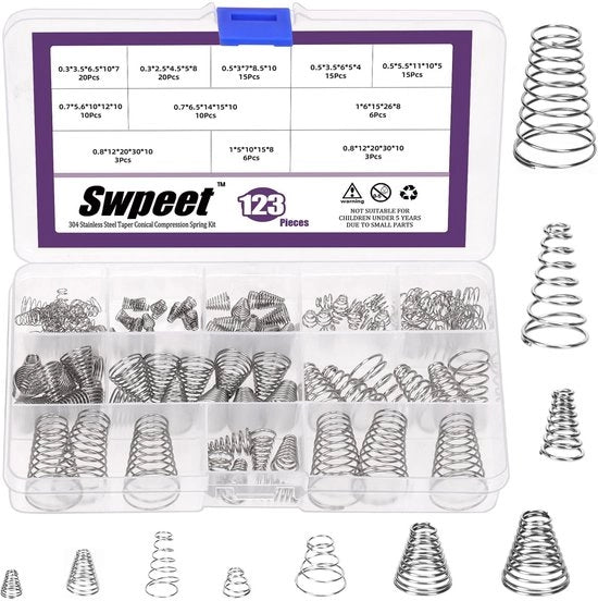 Set di coni a pressione conica in acciaio inossidabile a 10 misure, 0,3/0,5/0,7/0,8/1 mm, con 123 pezzi, conici a pressione, conici a pressione conica, set di coni a pressione conica, conici a pressione conica per riparazione