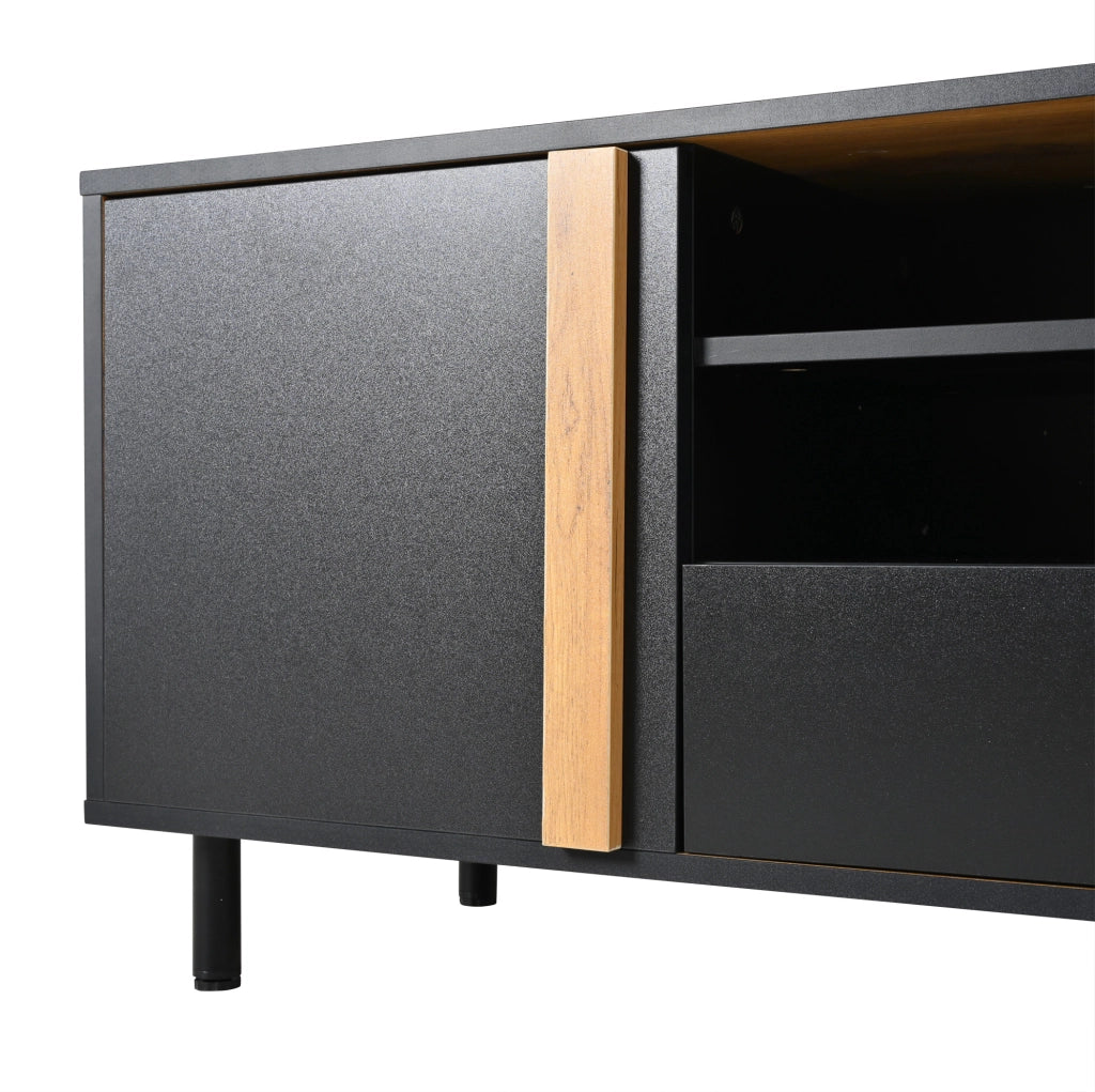 Mobile TV 180x32.5x50 cm con 3 ante; 1 cassetto e ripiano semichiuso in truciolare nero e naturale