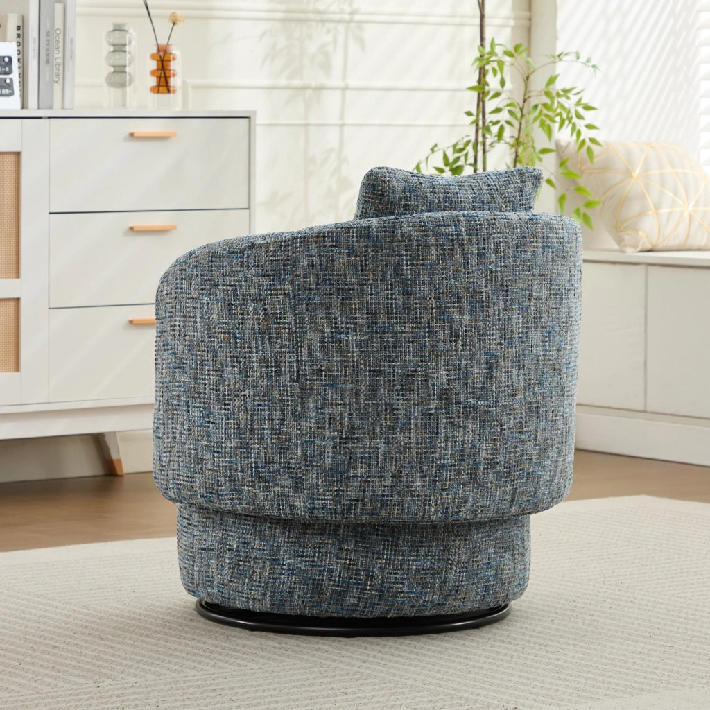 Poltrona girevole 360° con contenitore e cuscino schienale in ciniglia blu per soggiorno e camera da lettura