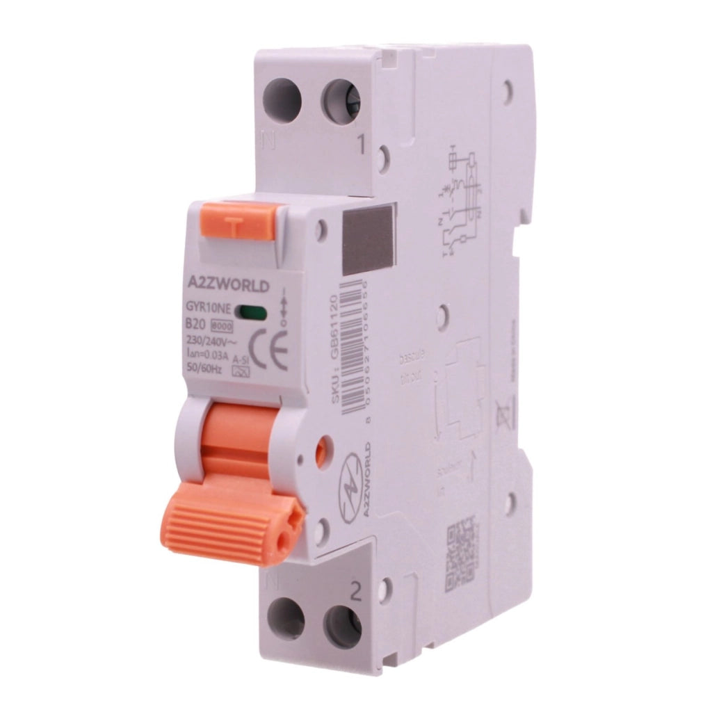 RCBO Interruttore Magnetotermico Differenziale Tipo A-SI Super Immunizzato, Curva B 1P+N 1M 6000A 30mA AC 230V IP20, GYR10N, Disponibili 6A 10A 16A 20A 25A 32A 40A (B20A)