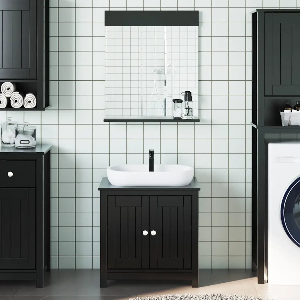 Set Mobili da Bagno | Armadio da bagno 2 pz BERG Nero in Legno Massello di Pino