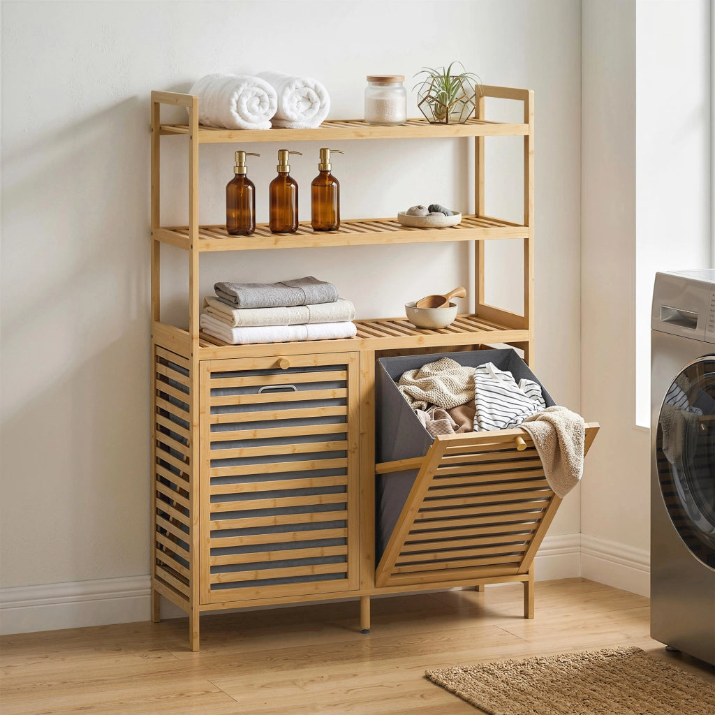 Mobile da Bagno con Cestino Bamb¨´ ¨C Minimal ¨C Legno Rovere 3 Ripiani