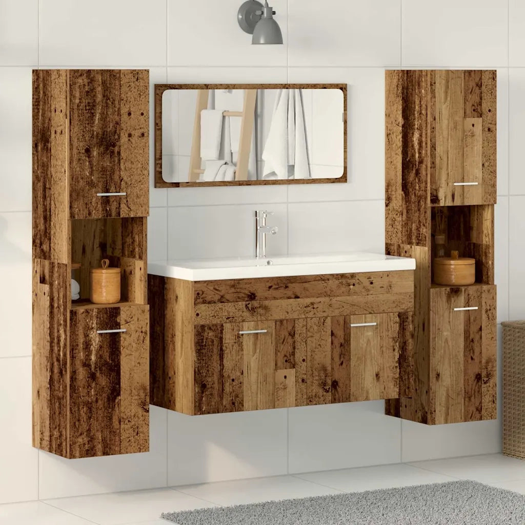 Set Mobili da Bagno | Armadio da bagno 4 pz Legno Antico in Legno Multistrato
